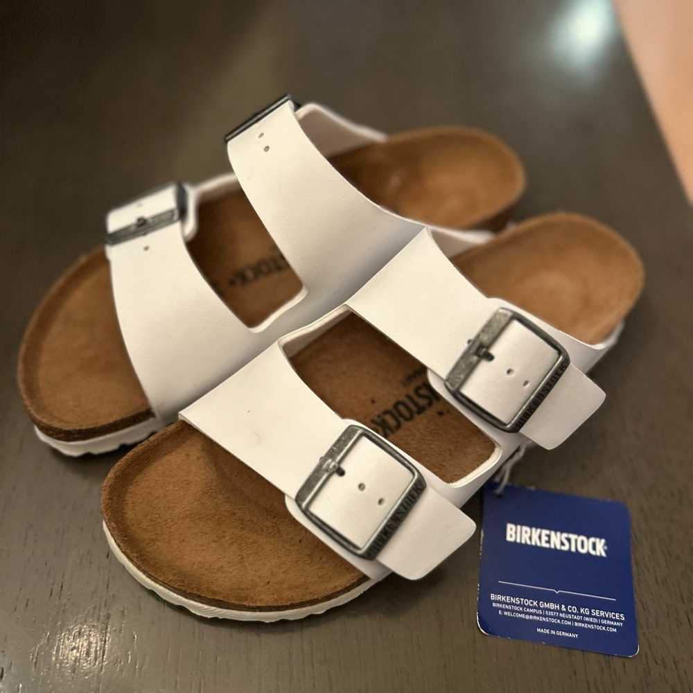 Birkenstock White and Brown Sandals size 37